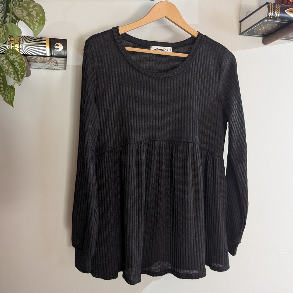 Haptics by Holly Harper | Ribbed Babydoll Knit Long Sleeve Top | Women's L